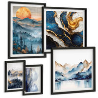 BILDER SET 5er Set - 50x50 cm & 20x30 cm & 40x60 cm Schwarzer Rahmen - Blaue Berglandschaften - Schwarz, Kunststoff (40/60cm) - TULUP