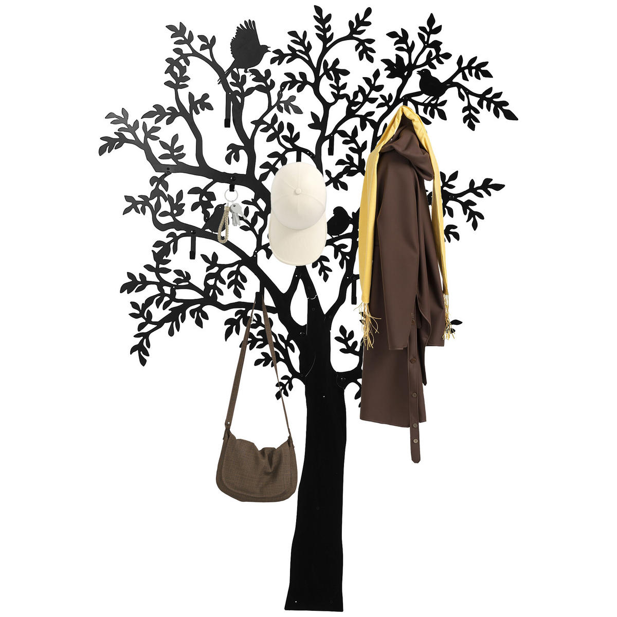 GARDEROBENHAKEN Wandgarderobe in Baum-Form mit 4 Vögeln, 120 x 175 cm, Schwarz - Schwarz, Metall (120/175/5cm) - HOMCOM