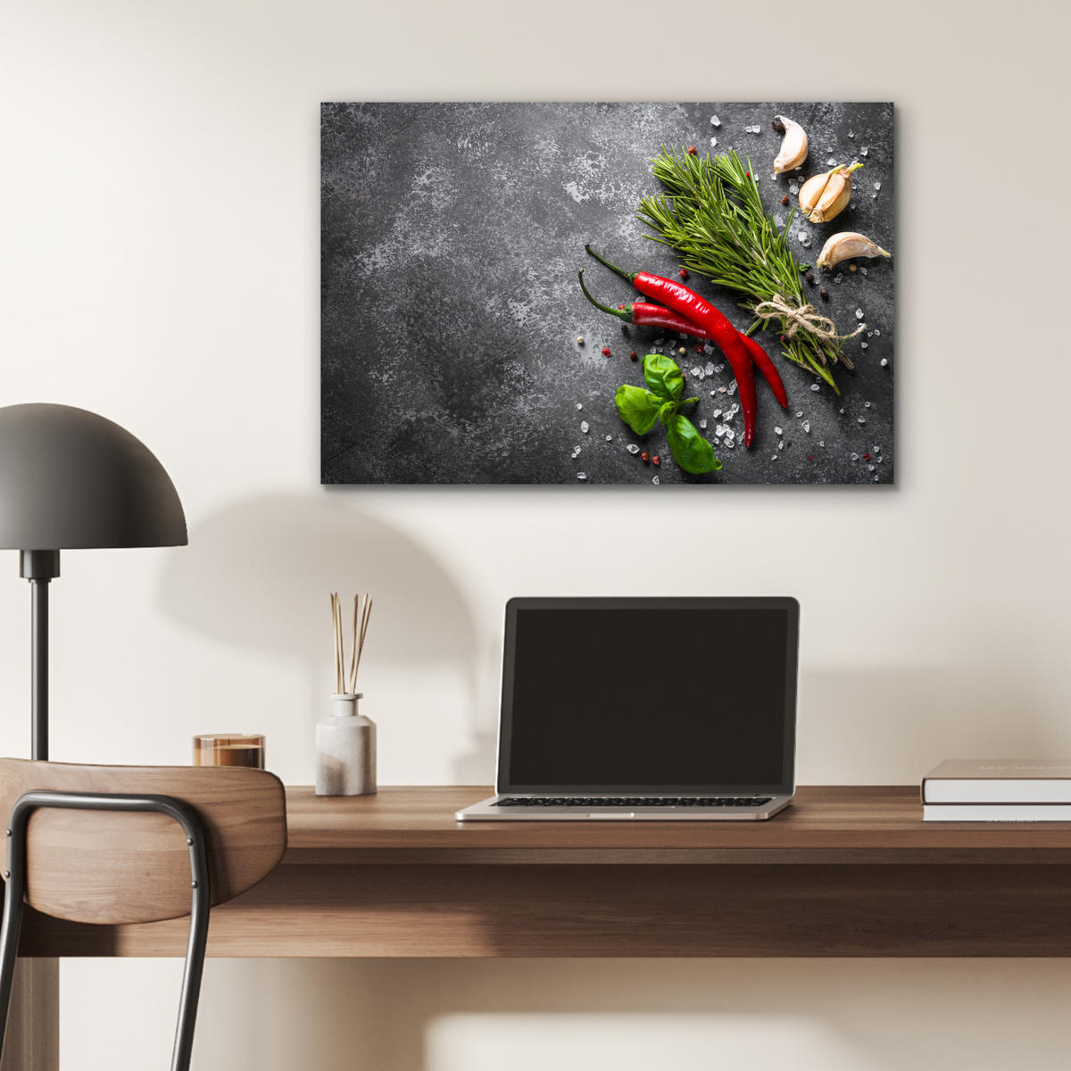 METALLBILD Pfeffer - Kräuter - Gewürze - Beton 60x40 cm - Dunkelgrau, Metall (60/40cm) - MuchoWow