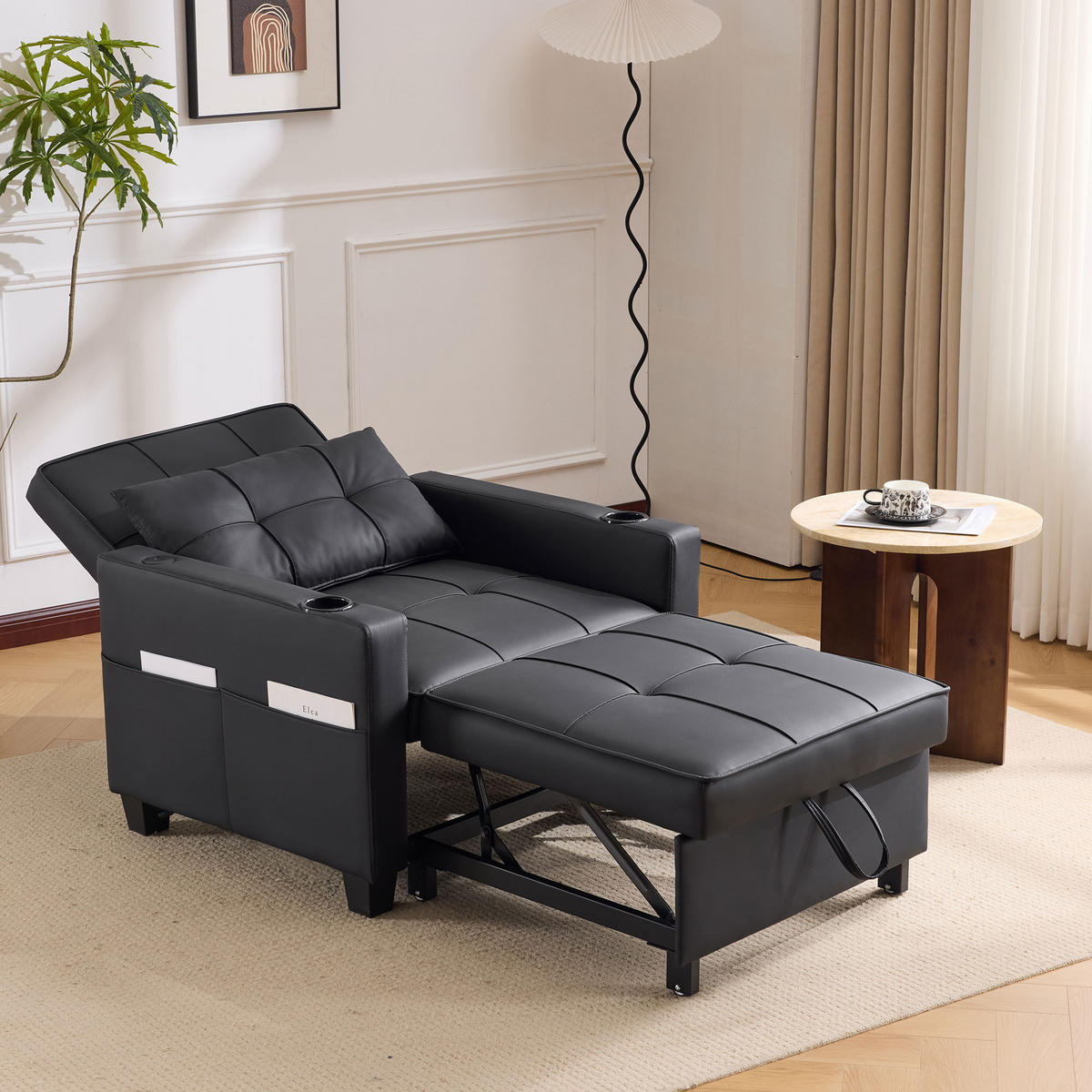 RELAXSESSEL 87/74/84 cm Schwarz mit Getränkehaltern und USB Anschluss - Schwarz, Textil (74/84/87cm) - Oxeza