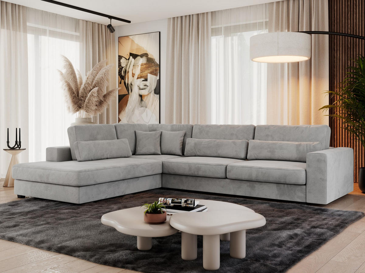 ECKSOFA Savona Hellgrau Velvet - links - Hellgrau/Schwarz, Kunststoff/Textil (316/249cm) - MKS