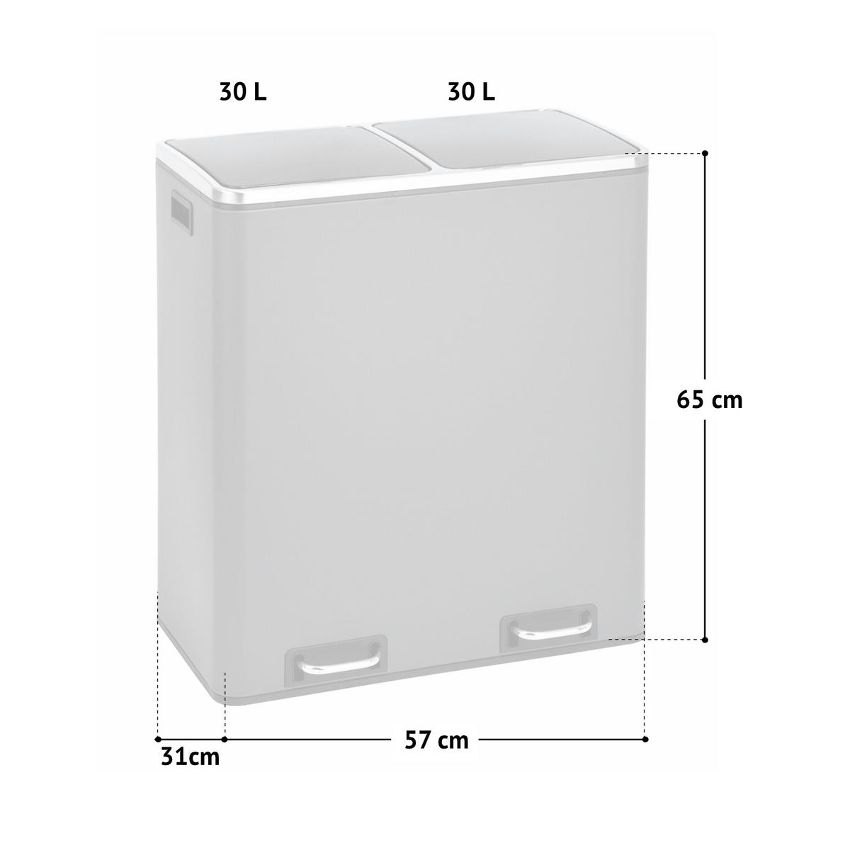 MÜLLEIMER TM2X30 - Grau, Metall (57/65/31cm) - SVITA