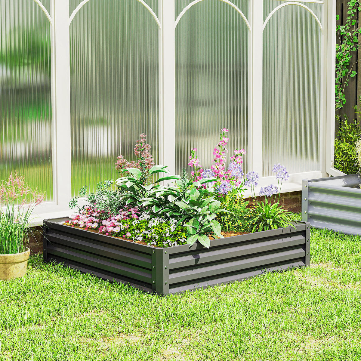 Hochbeet Verzinkter Stahl Hellgrau - Hellgrau, Metall (120/30/120cm) - Outsunny