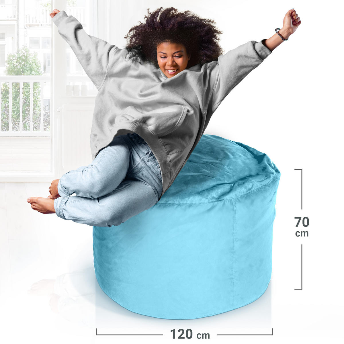 RIESEN-SITZSACK XXL JUMBO Velours 4ft - Hellblau, Textil (120/70/120cm) - Green Bean