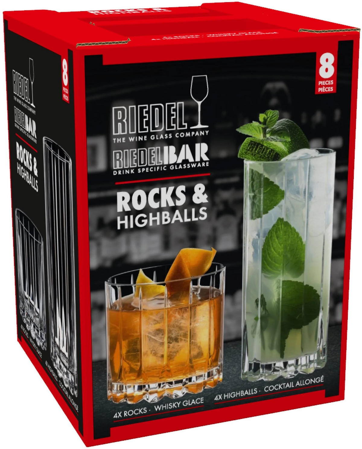 WHISKYGLAS Drink Specific Glassware Rocks und Highball Set, 8-tlg., Trinkglas - Transparent, Glas (0.4L) - Riedel