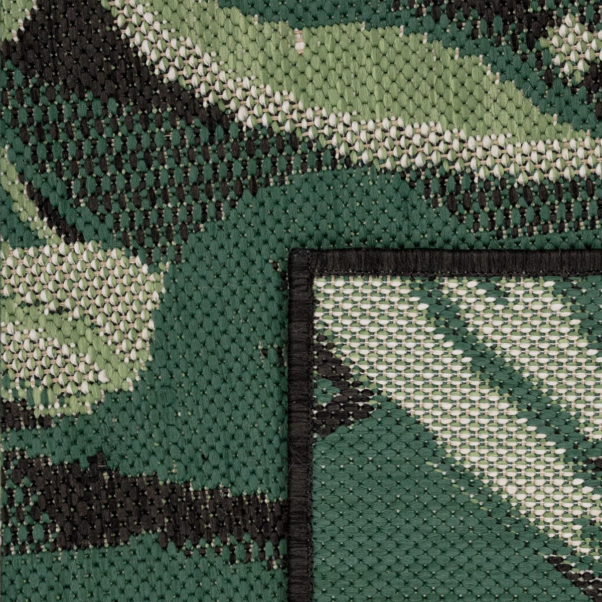 OUTDOOR Teppich Palmen Balkon, Terrasse schmutzabweisend Schwarz Läufer 80x150 - Schwarz, Textil (80/150cm) - KADIMA DESIGN