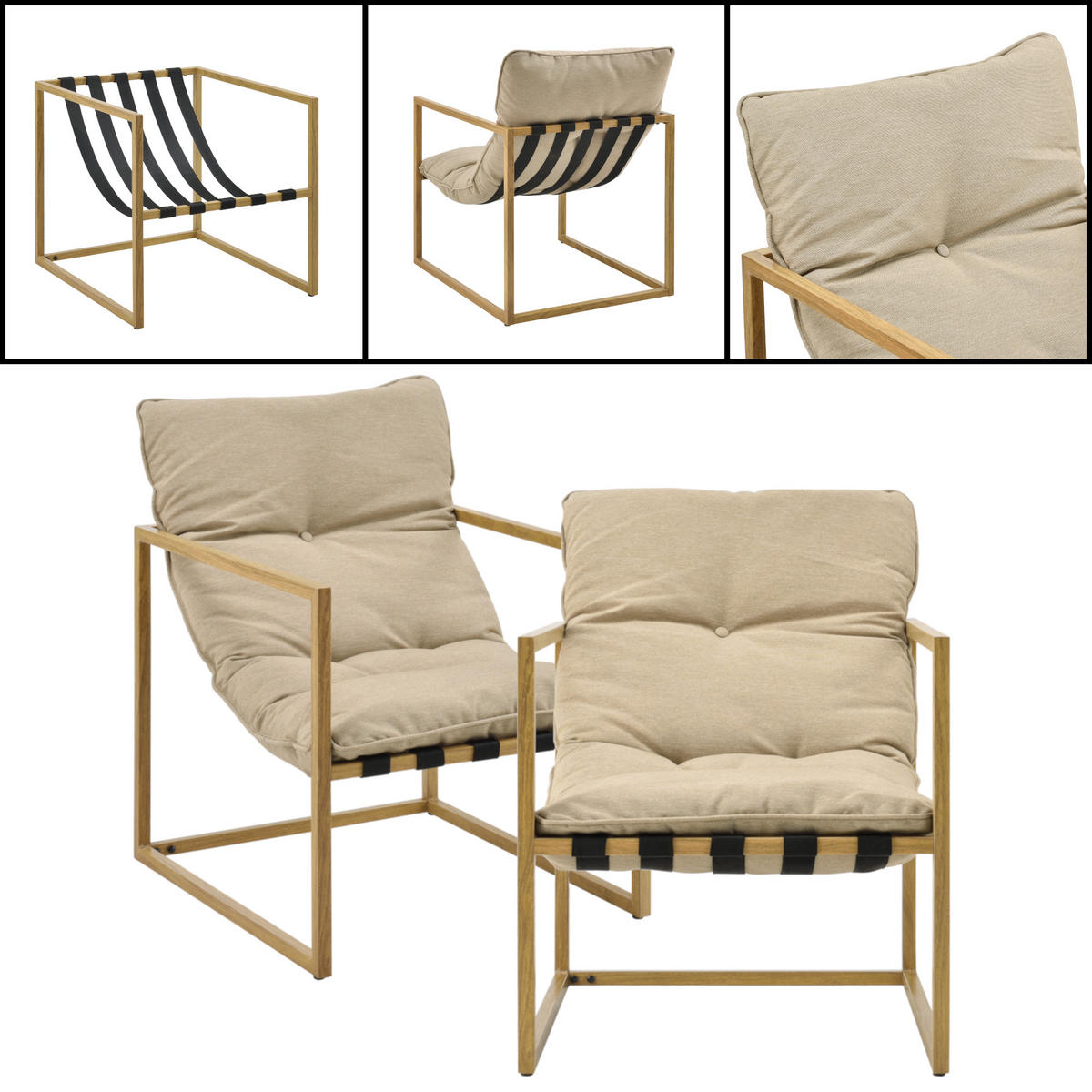 GARTENMÖBEL-SET 4 TLG. Dallas - Beige/Braun, Textil/Metall - casa.pro