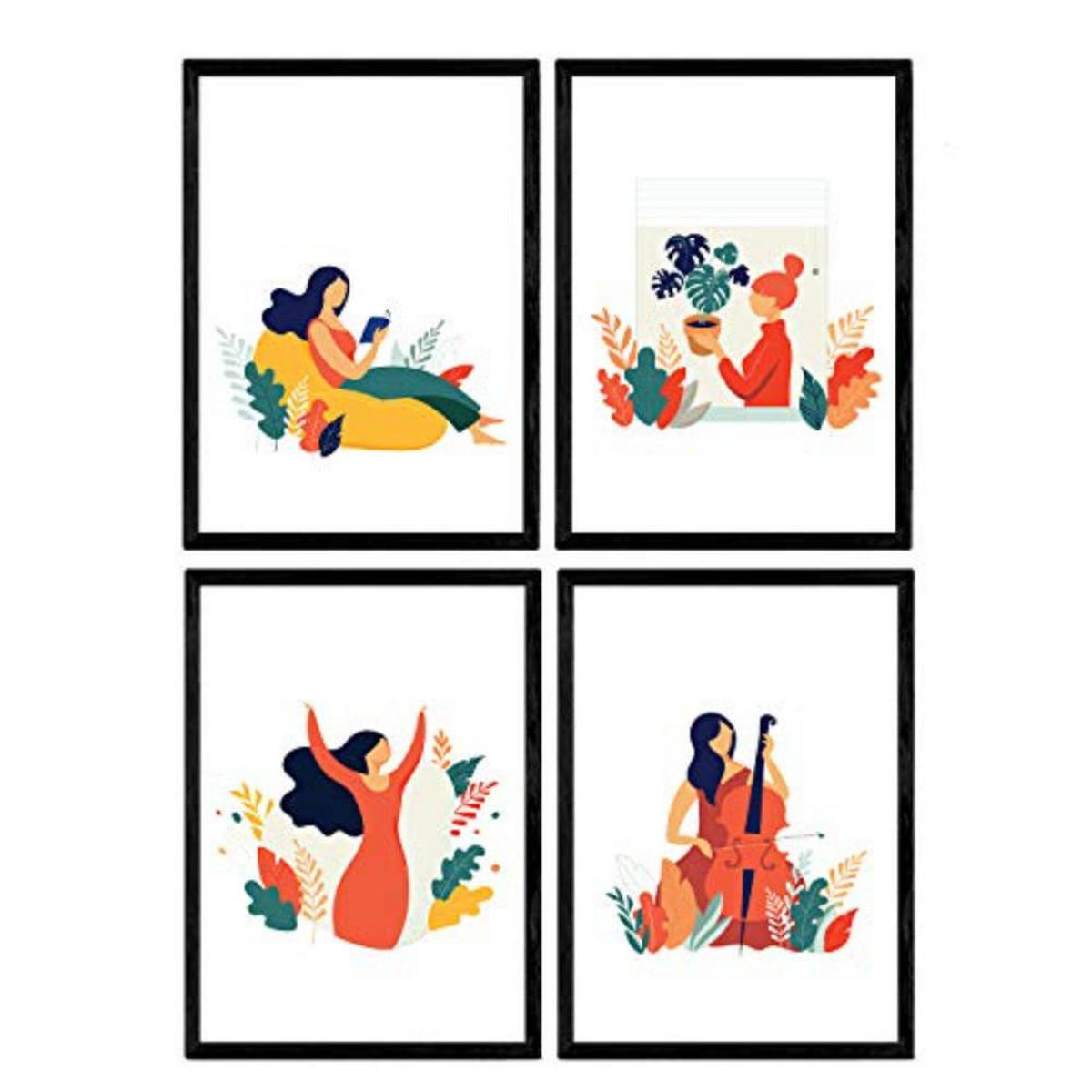 POSTER Set mit 4 Frau mit Cello A4 Rahmenlos - Klar, Papier (29.7/3cm) - Nacnic