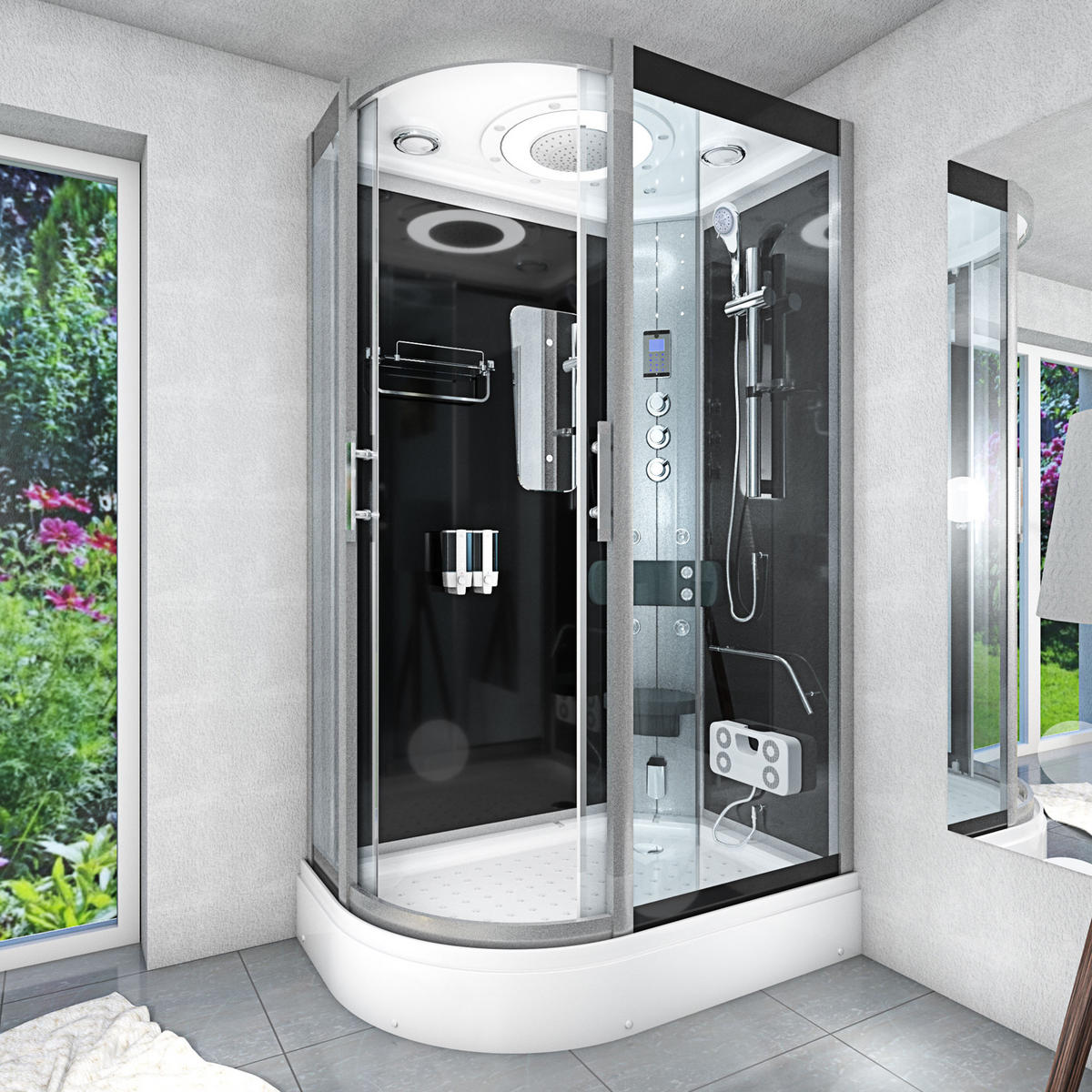 DUSCHE Duschkabine D60-73T1L-EC Schwarz 120x80 - Schwarz, Glas/Kunststoff (120/80/215cm) - AcquaVapore by Sandra Jentho