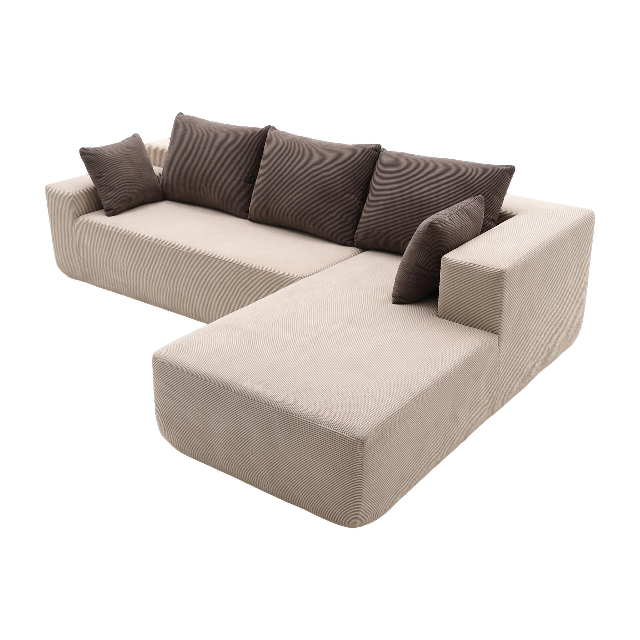 ECKSOFA Luna Sand Braun 3-Sitzer Rechts - Braun, Textil (267/175cm) - COCO Living