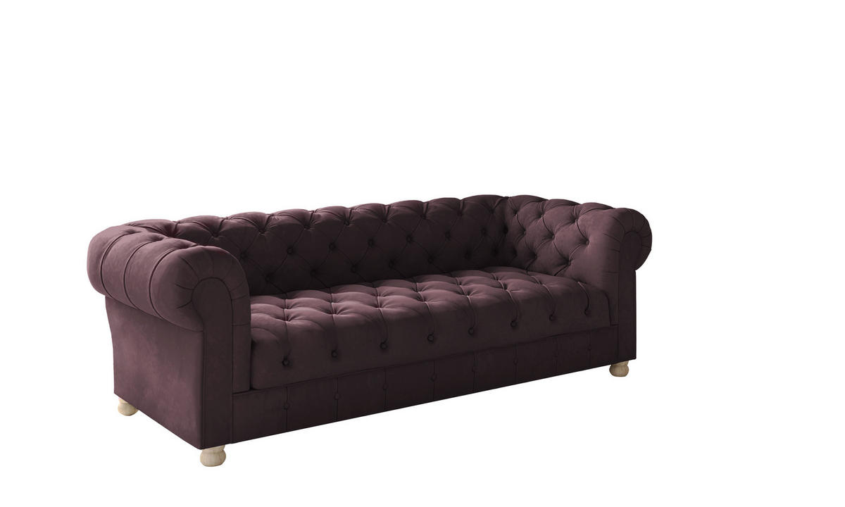 SOFA CHESTERFIELD Elegant Klassisch Schick Stoff Whisper Velours Rotwein - Rot, Holz/Textil (202/77/90cm) - Kaiser Möbel