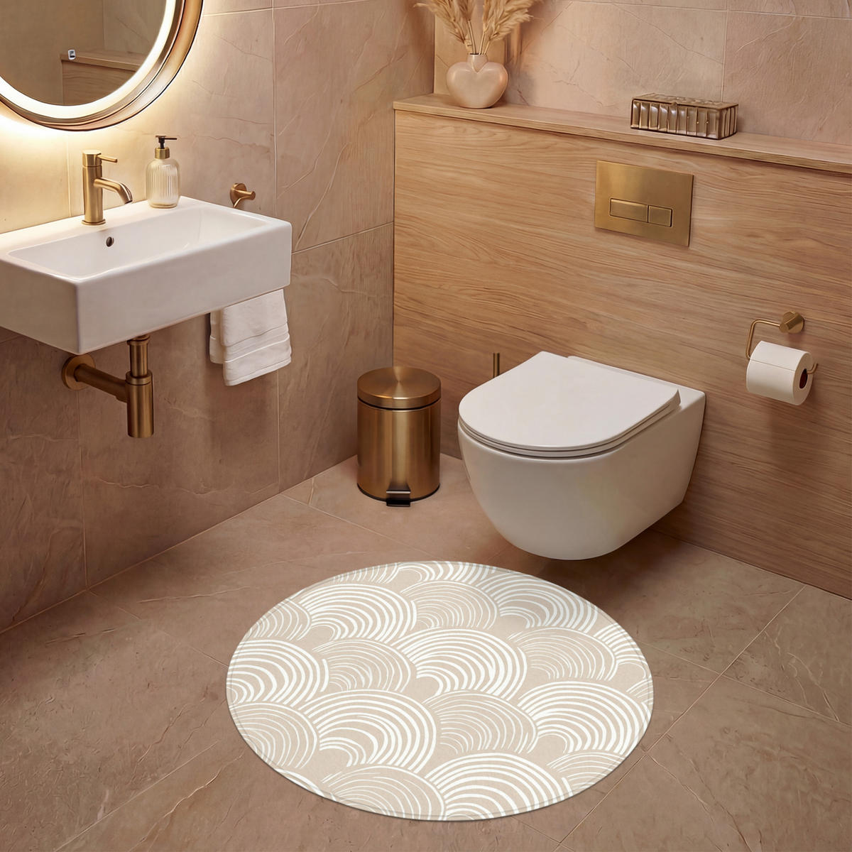 WC PŘEDLOŽKA Vlny - Textura - Béžová 70x70 cm - kašmírová, textil/plast (70/1cm) - OnlyWow