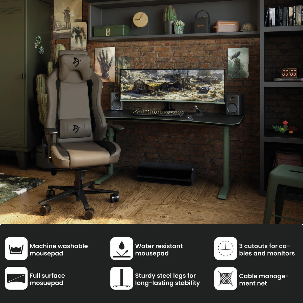 GAMINGTISCH Arena 160/82/71-81 cm Waldgrün - Waldgrün, Metall (82/160/71cm) - Arozzi