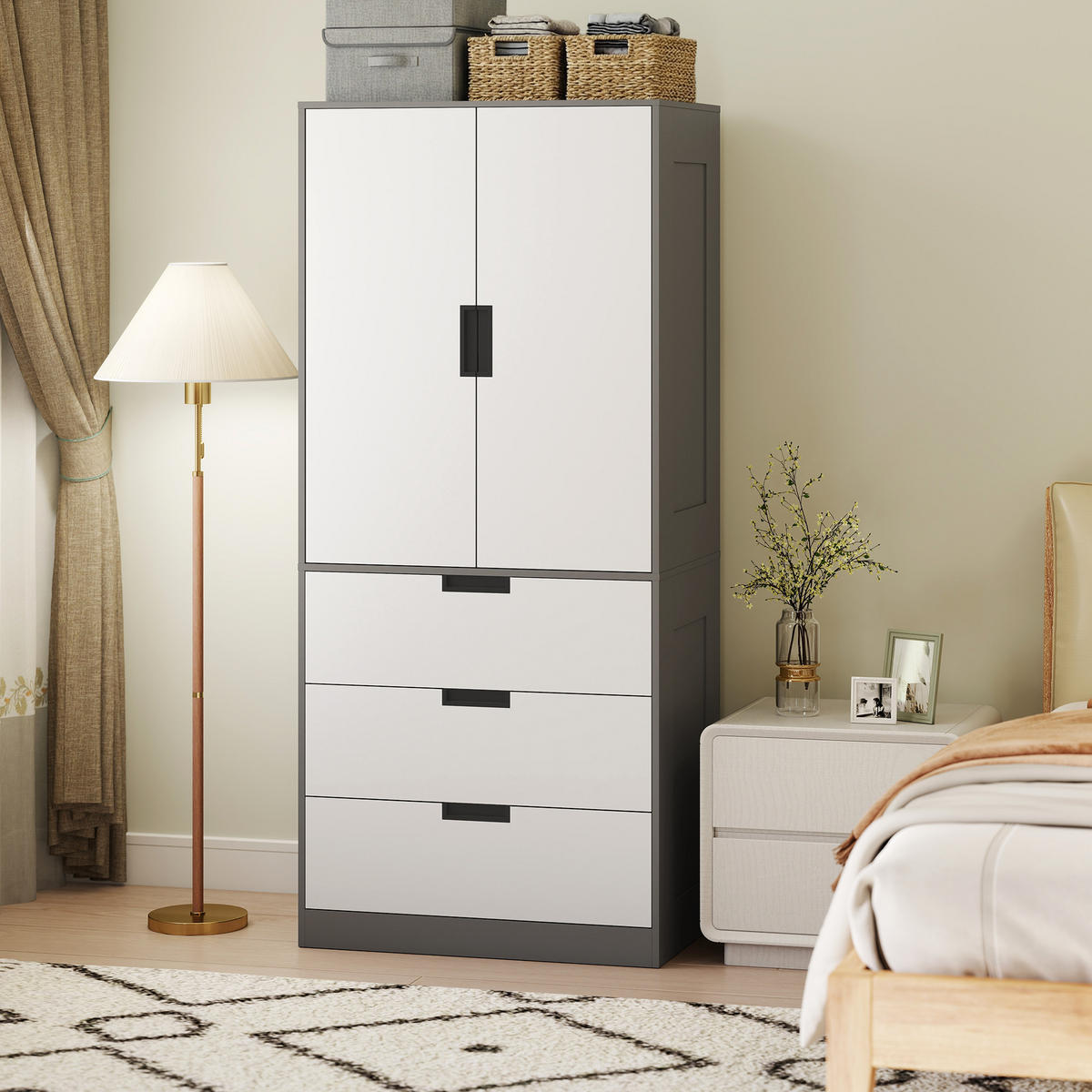 KLEIDERSCHRANK DE-17198 3 Schubladen & Soft-Close-Türen Grau - Grau, Holzwerkstoff (50/180/80cm) - ComfortXL