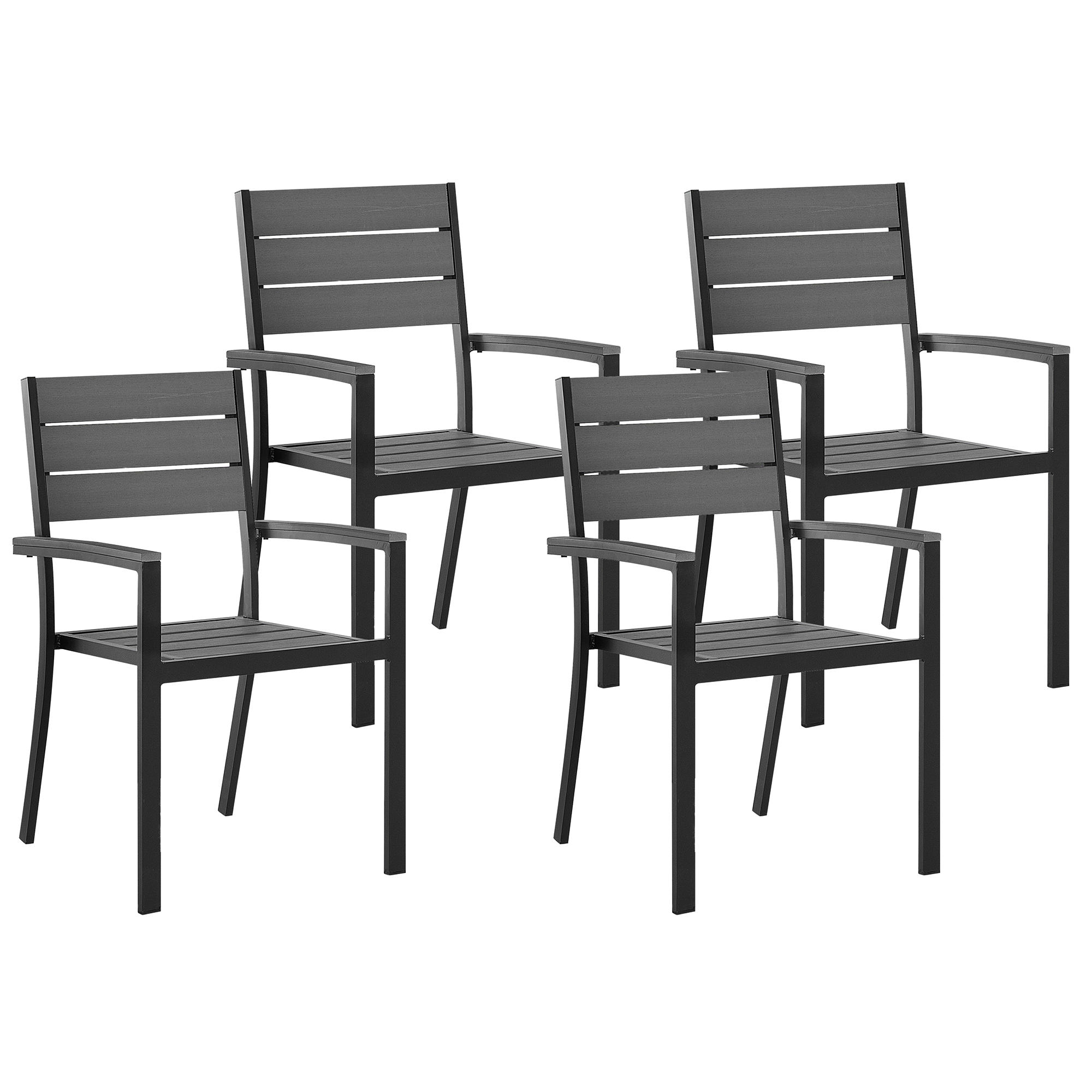 GARTENSTUHL 4er-Set Kunstholz grau/schwarz Prato - Schwarz/Grau, Kunststoff (57/90/57cm) - Beliani
