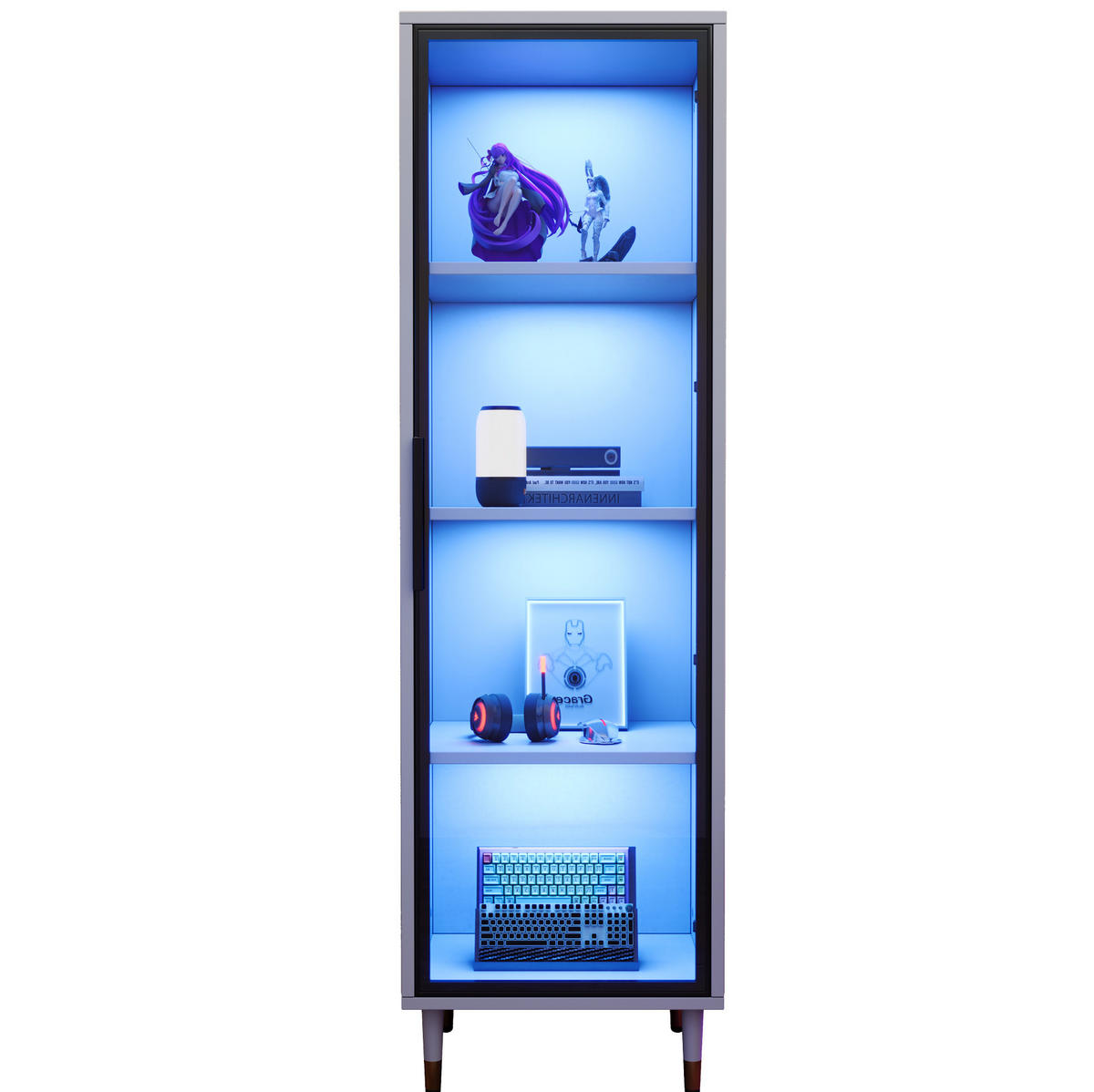 HIGHBOARD mit LED-Beleuchtung 40/40/170 cm in Weiß mit getönter Glastür - Weiß, Holzwerkstoff (40/170/40cm) - BEAOK