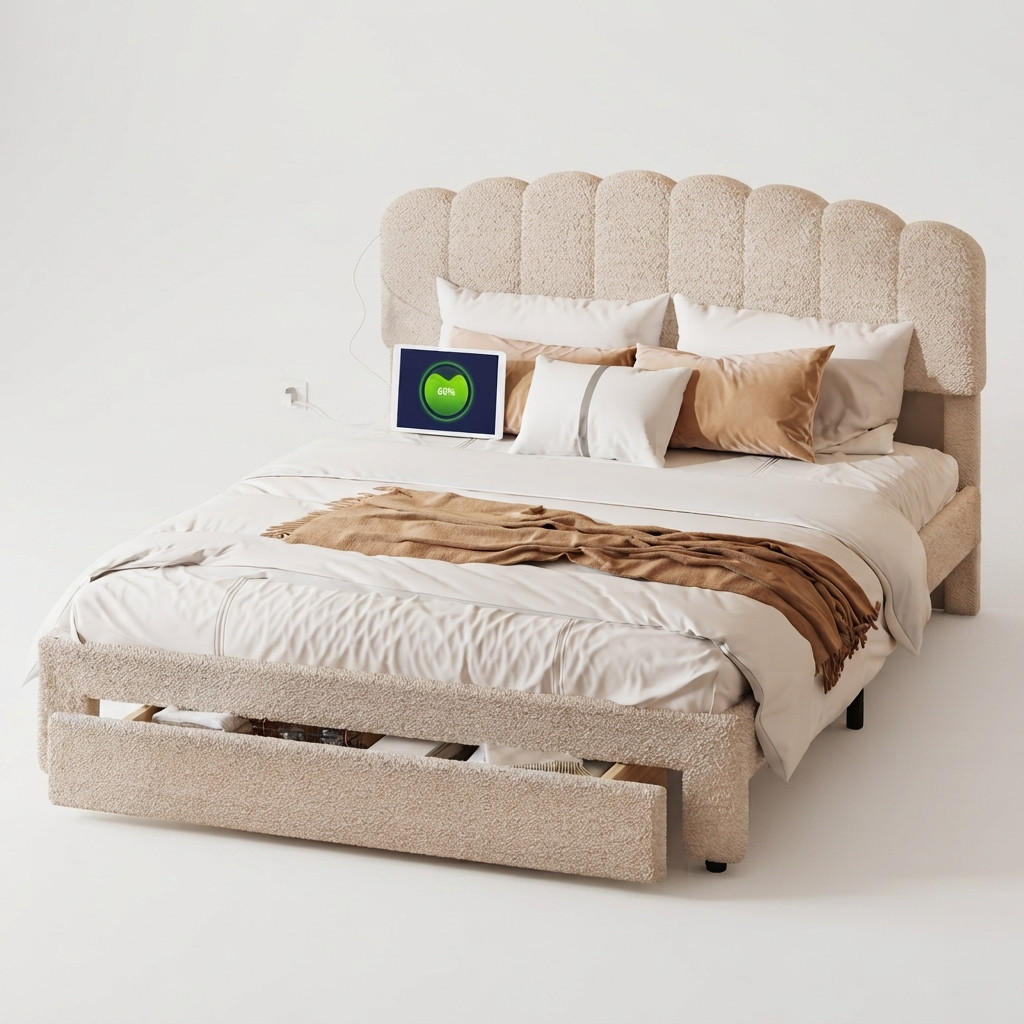 POLSTERBETT mit verstellbarem Kopfteil & Lattenrost,160/200 cm Beige - Beige, Holz/Metall (160/200cm) - PARAFTA HOME