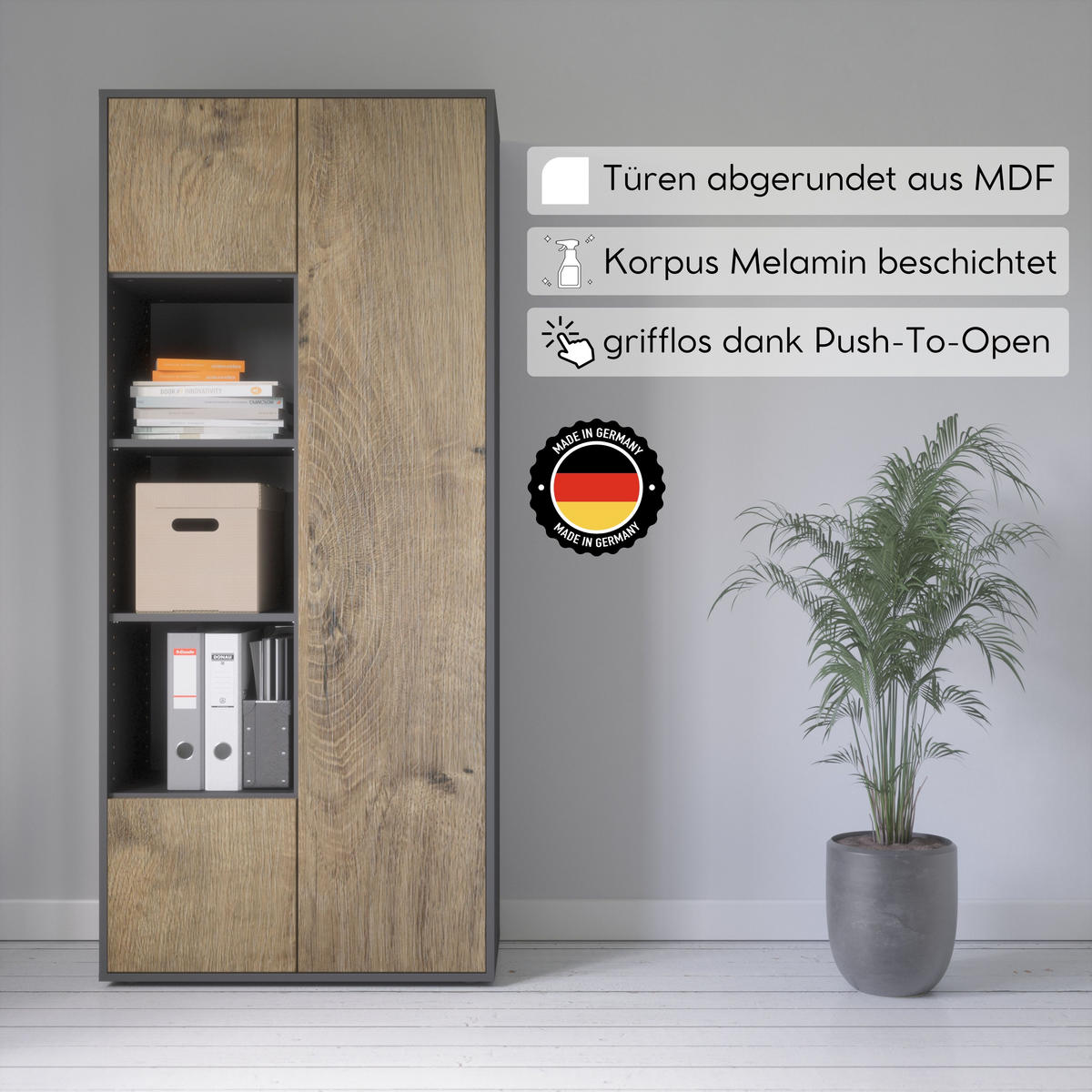 AKTENSCHRANK Amira T30 Eiche Ribbeck 180/80/40 cm - Alteiche, Holzwerkstoff (80/180/40cm) - SIMPLYFURN