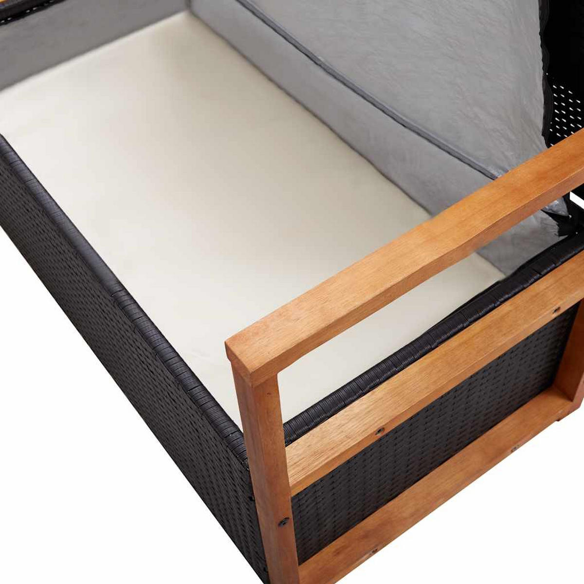 BANK Mit Stauraum 115 Cm Poly Rattan Massivholz Akazie Schwarz - Schwarz, Kunststoff (115/85/50cm) - vidaXL