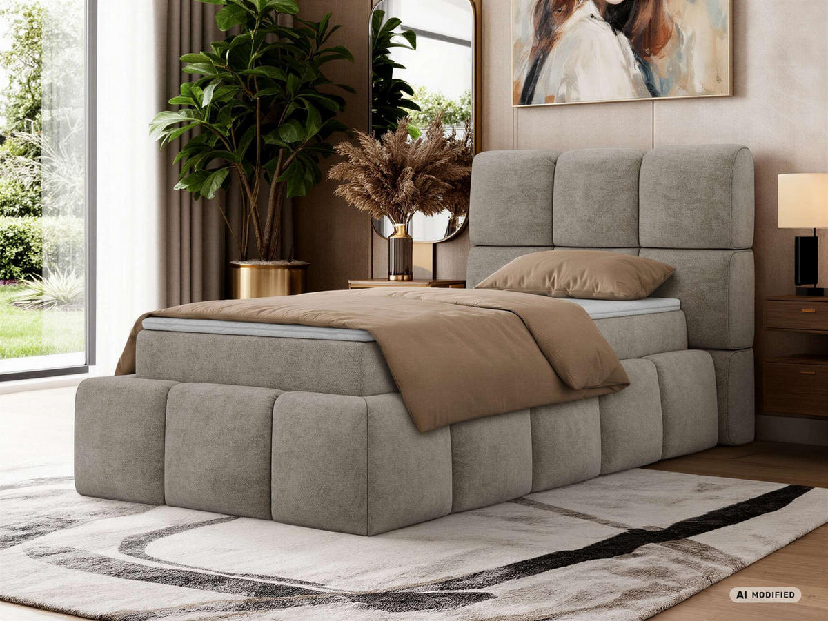 BOXBETT NIRA 90/200 - Greige Stukture - Topper Visco - H3 - Greige/Schwarz, Kunststoff/Textil (200/90cm) - MKS