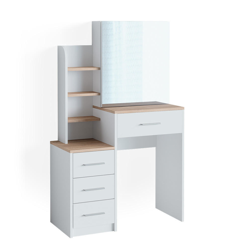 SCHMINKTISCH Conrada Weiß/Sonoma 80 cm - Weiß/Sonoma Eiche, Holzwerkstoff (36/131.6/80cm) - Vicco