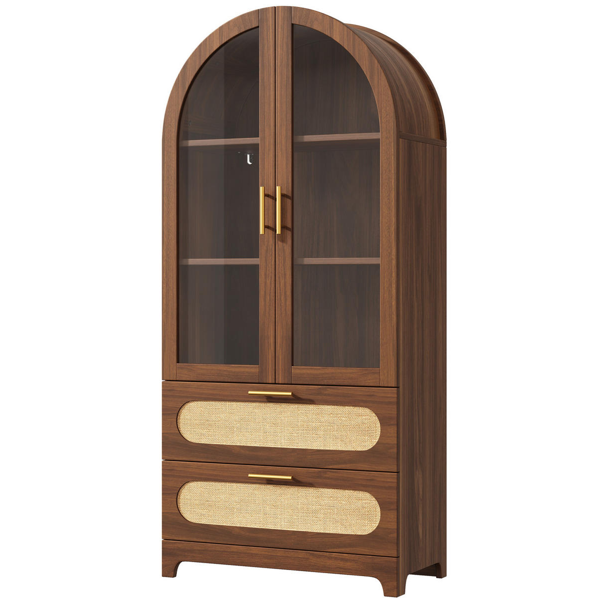 VITRINE mit Glastüren 80 x 40 x 175 cm Holzoptik 2 Schubladen - Braun, Holzwerkstoff (40/175/80cm) - Meubliv