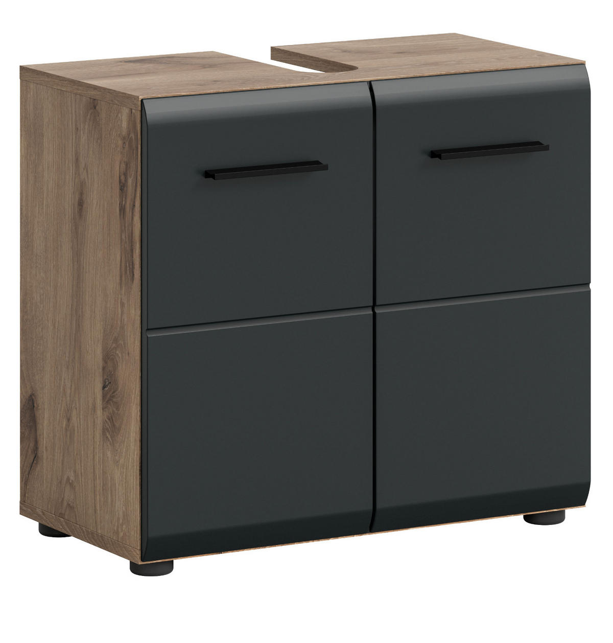 WASCHBECKENUNTERSCHRANK schwarz matt, Eiche Nox, Waschtisch Badschrank 60 cm - Eichefarben/Schwarz, Holzwerkstoff/Kunststoff (60/54/30cm) - Inn.Furn