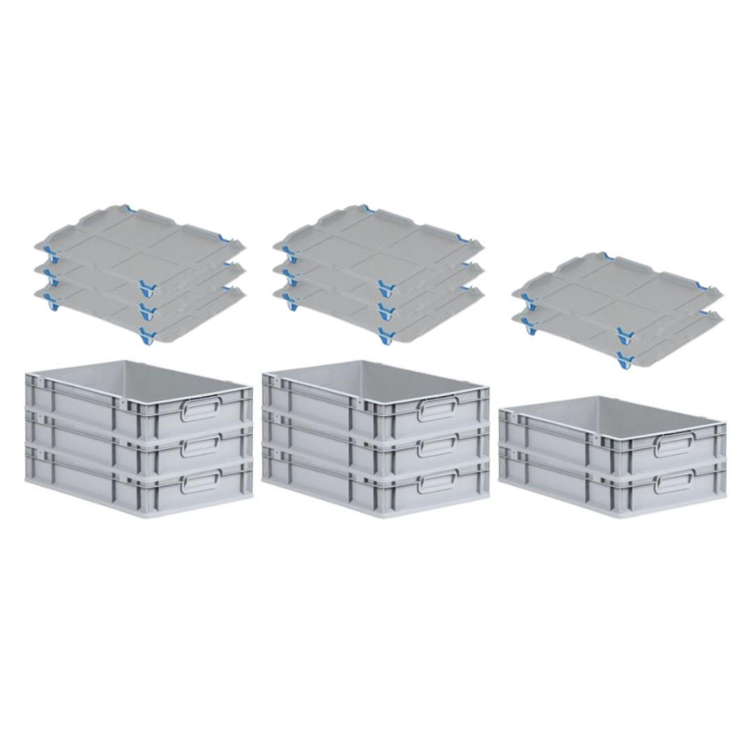 EUROBOX 8x Nextgen Economy Mit Auflagedeckel Grau/Blau Griffe Geschlossen 23 Liter - Blau, Kunststoff (40/12/60cm) - PROREGAL