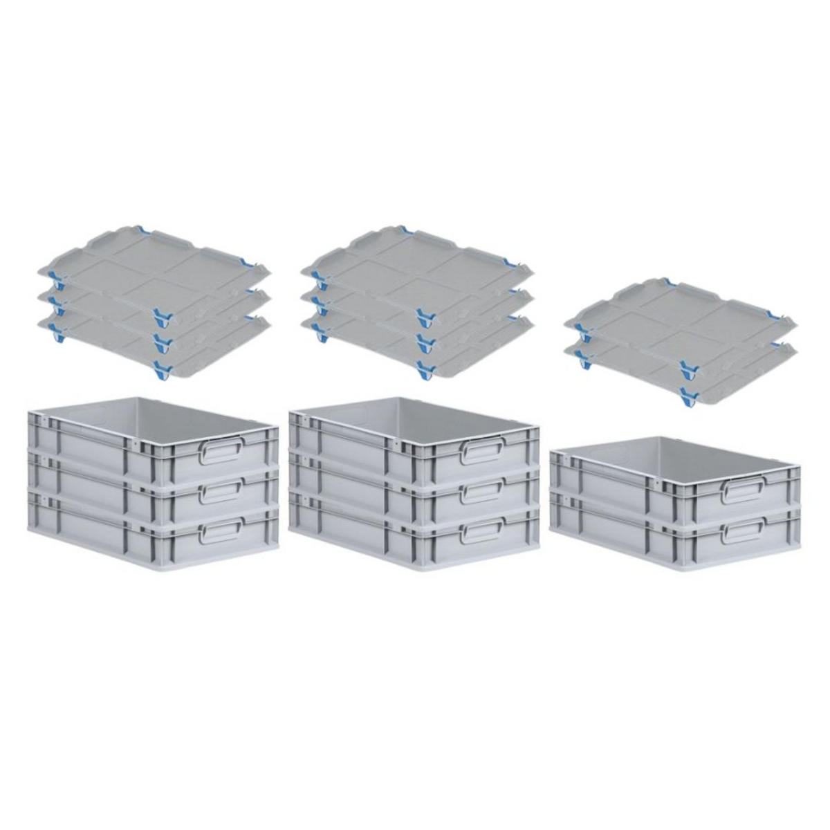 EUROBOX 8x Nextgen Economy Mit Auflagedeckel Grau/Blau Griffe Geschlossen 23 Liter - Blau, Kunststoff (40/12/60cm) - PROREGAL