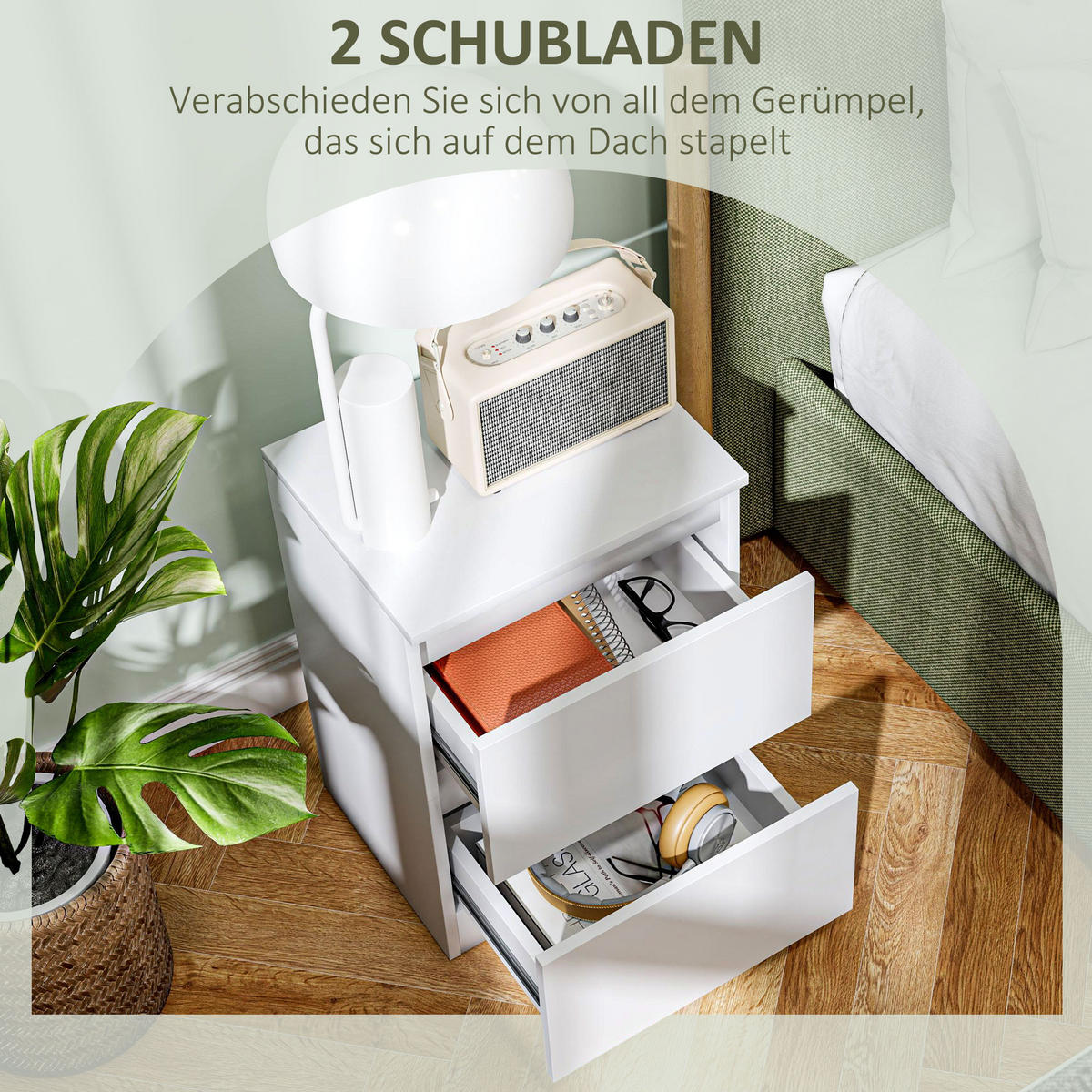 NACHTTISCH mit 2 Schubladen ca. 40 x 32 x 56 cm, Weiß - Weiß, Holzwerkstoff (39.6/56/32.3cm) - HOMCOM