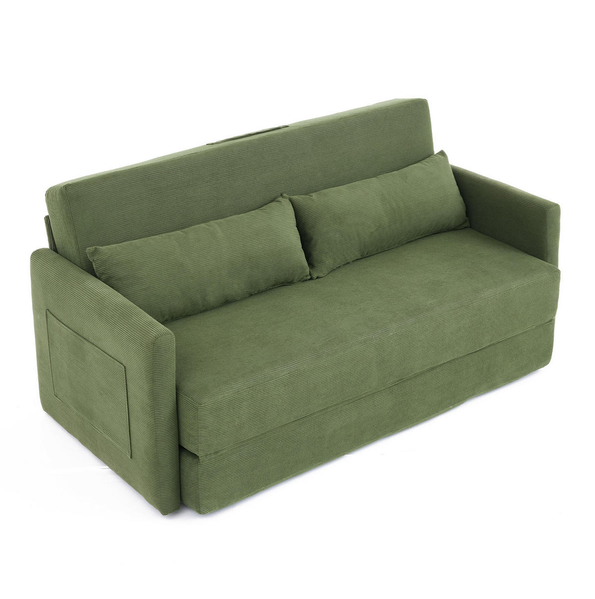 SOFABETT 2-Sitzer klappbar 165 cm Cord Grün - Grün, Metall (165/82/92cm) - Meubliv
