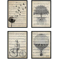 POSTER Set mit 4 Notenblatt A4 Schwarzer Rahmen - Schwarz, Papier (29.7/3cm) - Nacnic