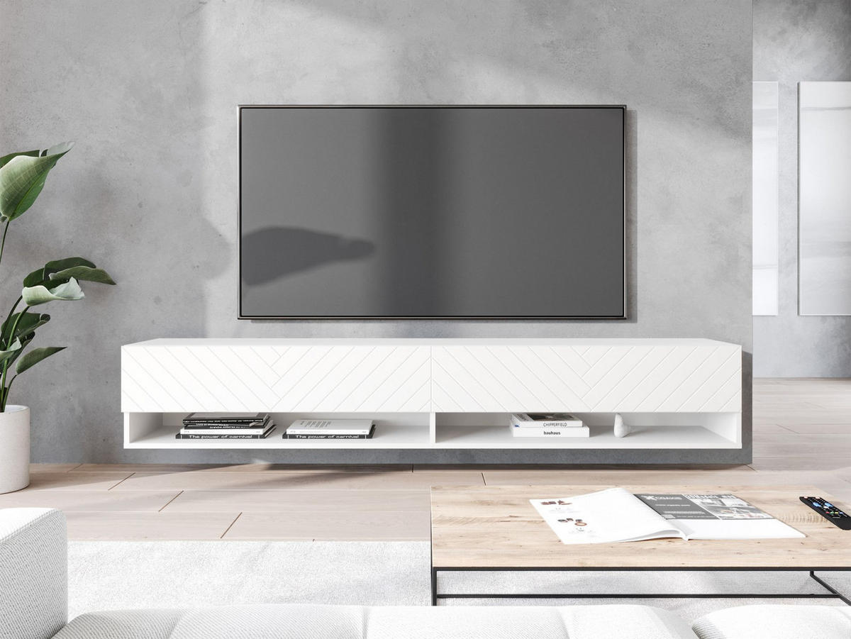 TV-MÖBEL Wander Weiß mit Fischgrätmuster 180 cm - Weiß, Holzwerkstoff (180/30/31cm) - Selsey