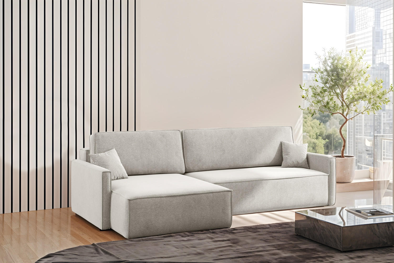 SCHLAFSOFA Carlos L-Form, Ecksofa Mit Bettkasten Und Schlaffunktion Stoff Salvador Links Hellgrau - Hellgrau, Holz/Textil (142/83/250cm) - Kaiser Möbel