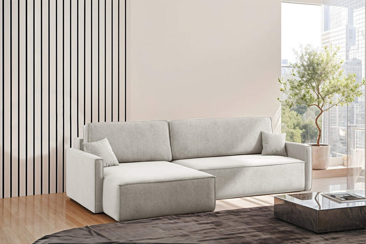 SCHLAFSOFA Carlos L-Form, Ecksofa Mit Bettkasten Und Schlaffunktion Stoff Salvador Links Hellgrau - Hellgrau, Holz/Textil (142/83/250cm) - Kaiser Möbel