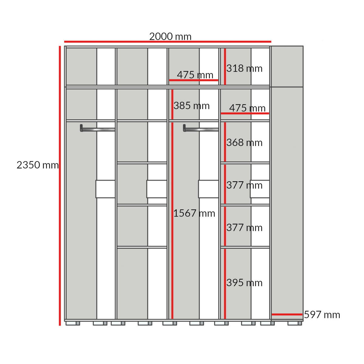DREHTÜRENSCHRANK mit Aufsatz Napoli 4D 200 Schwarz (schwarzer oder goldener Griff) - Silberfarben/Schwarz, Holzwerkstoff/Kunststoff (200/35/60cm) - mzm24