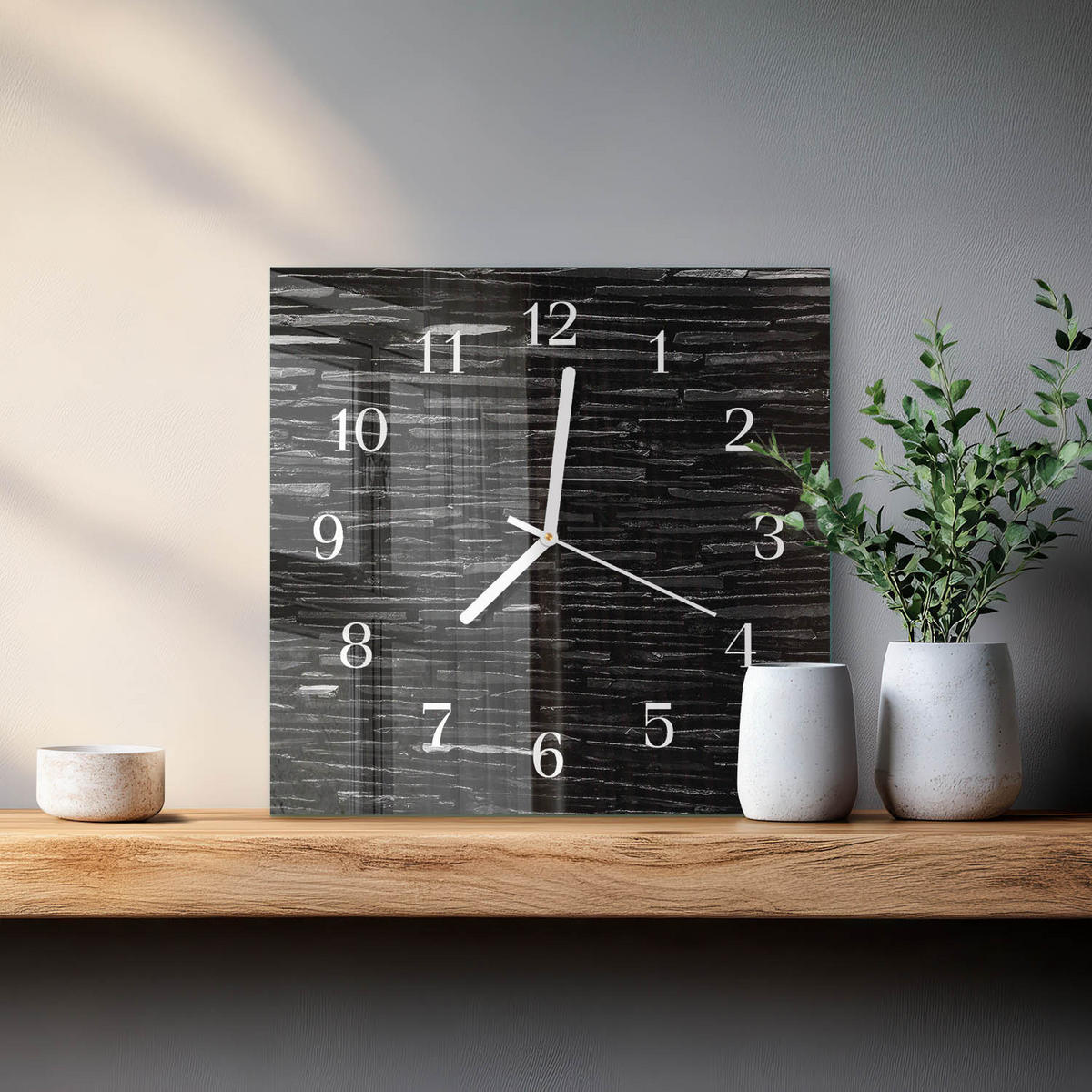 WANDUHR 30x30 cm - Steine - Schwarz, Glas (30/30/0.4cm) - TULUP