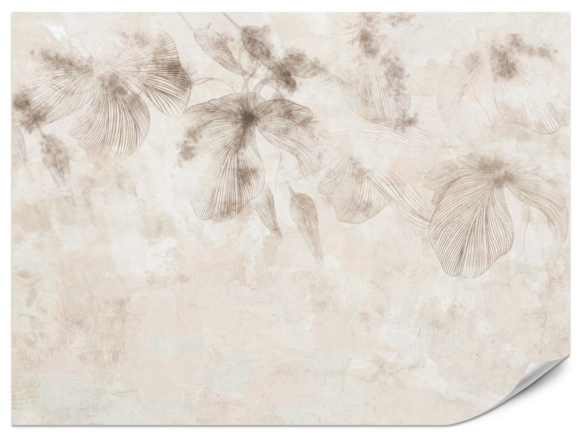 FOTOTAPETE für Wohnzimmer Boho Blumen auf Beton Natur Vintage 250x175 - Beige/Braun, Papier (250/175cm) - Muralo