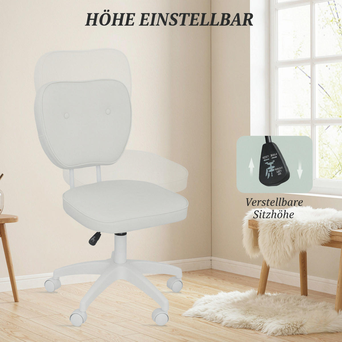 DREHSTUHL höhenverstellbar 360 Grad schwenkbar Sitzhöhe 42 bis 52 cm - Weiß, Textil (46/82/59cm) - Gisaae