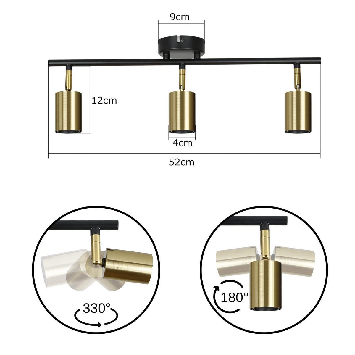 STRAHLER Nixie 3-flammig 52/4/12 cm - Goldfarben, Metall (52/4/12cm) - Nettlife