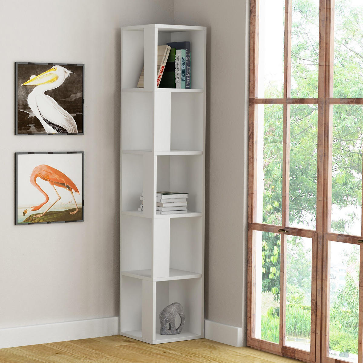ECKREGAL 5 Regale weiß H161 cm - Piano - Weiß, Holzwerkstoff (34/161/34cm) - Calicosy