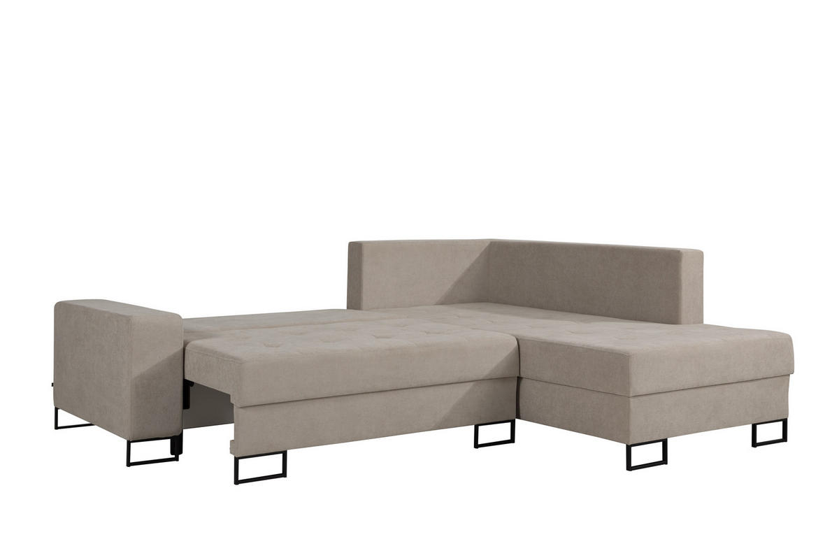ECKSOFA mit Schlaffunktion Rechts Beige Chenille - 245x200 cm - Trevi - Beige/Schwarz, Holz/Holzwerkstoff (245/200cm) - Ravio