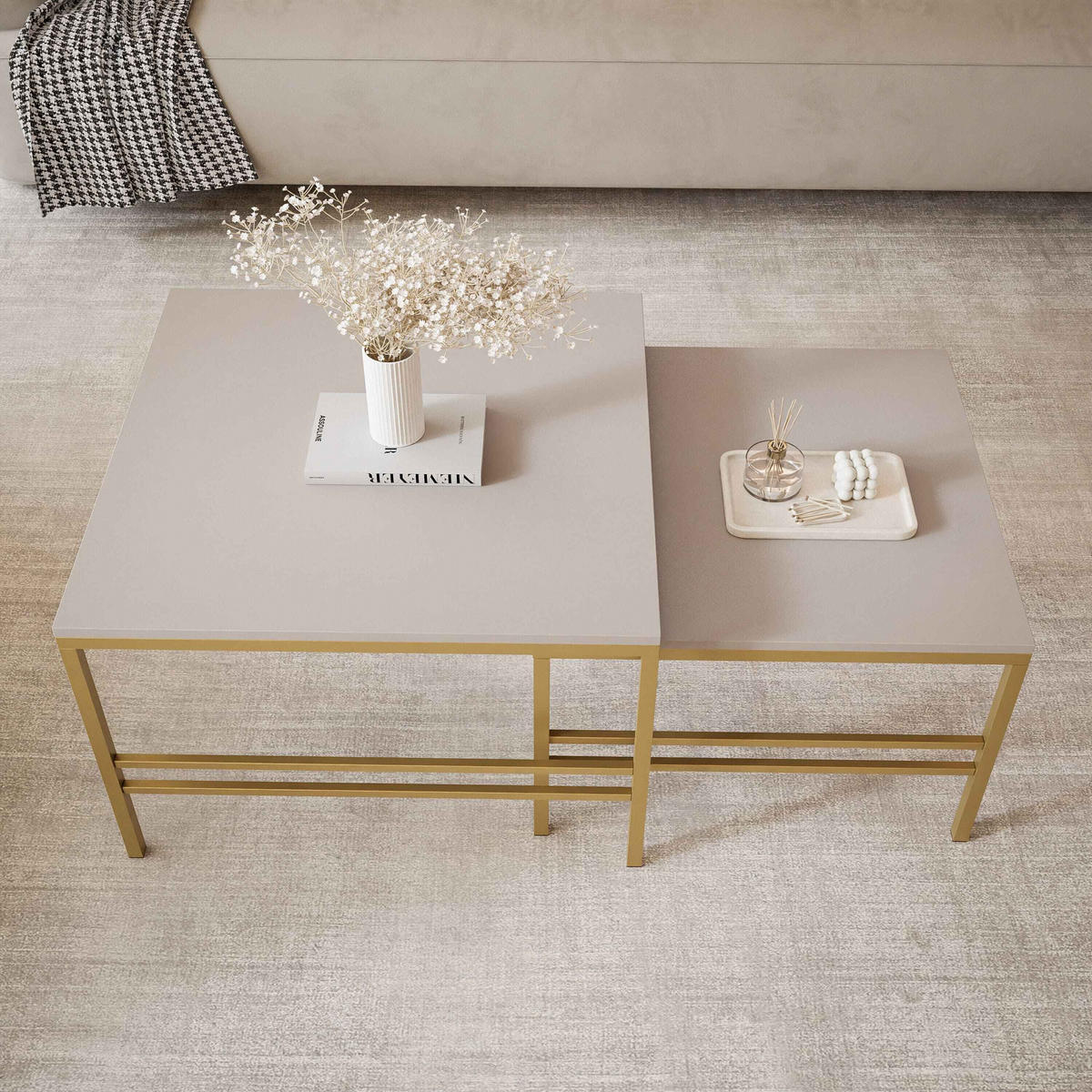 COUCHTISCH Cashmere Matt Gold Rahmen - Beige/Goldfarben, Holzwerkstoff (70/70/46cm) - Idohome