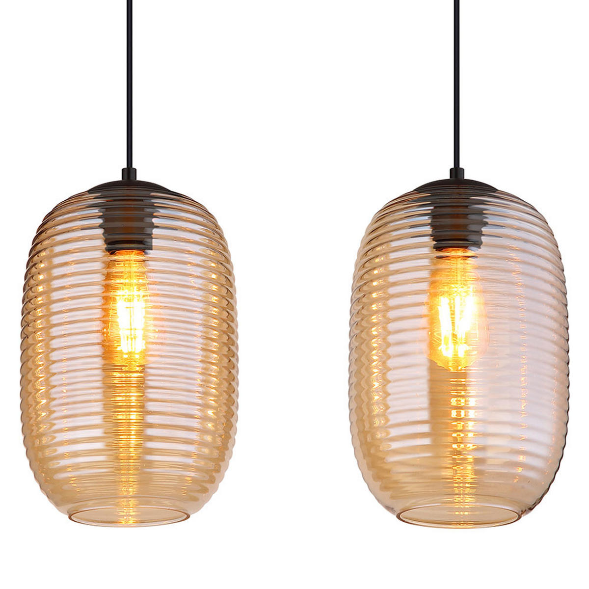 PENDELLEUCHTE Metall Schwarz, Glas Amber, 4-flammig - Orange, Glas (110/20/120cm) - Globo Lighting