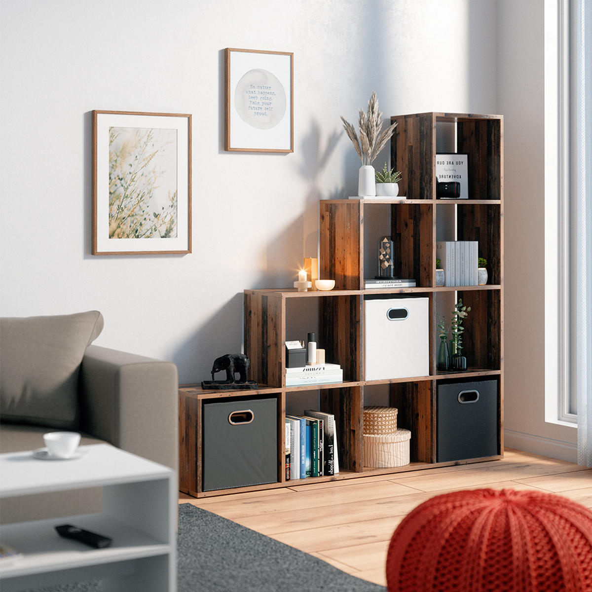 TREPPENREGAL Antikholz 142.5 x 140 cm - Alteiche, Holzwerkstoff (142.5/140/29cm) - Vicco