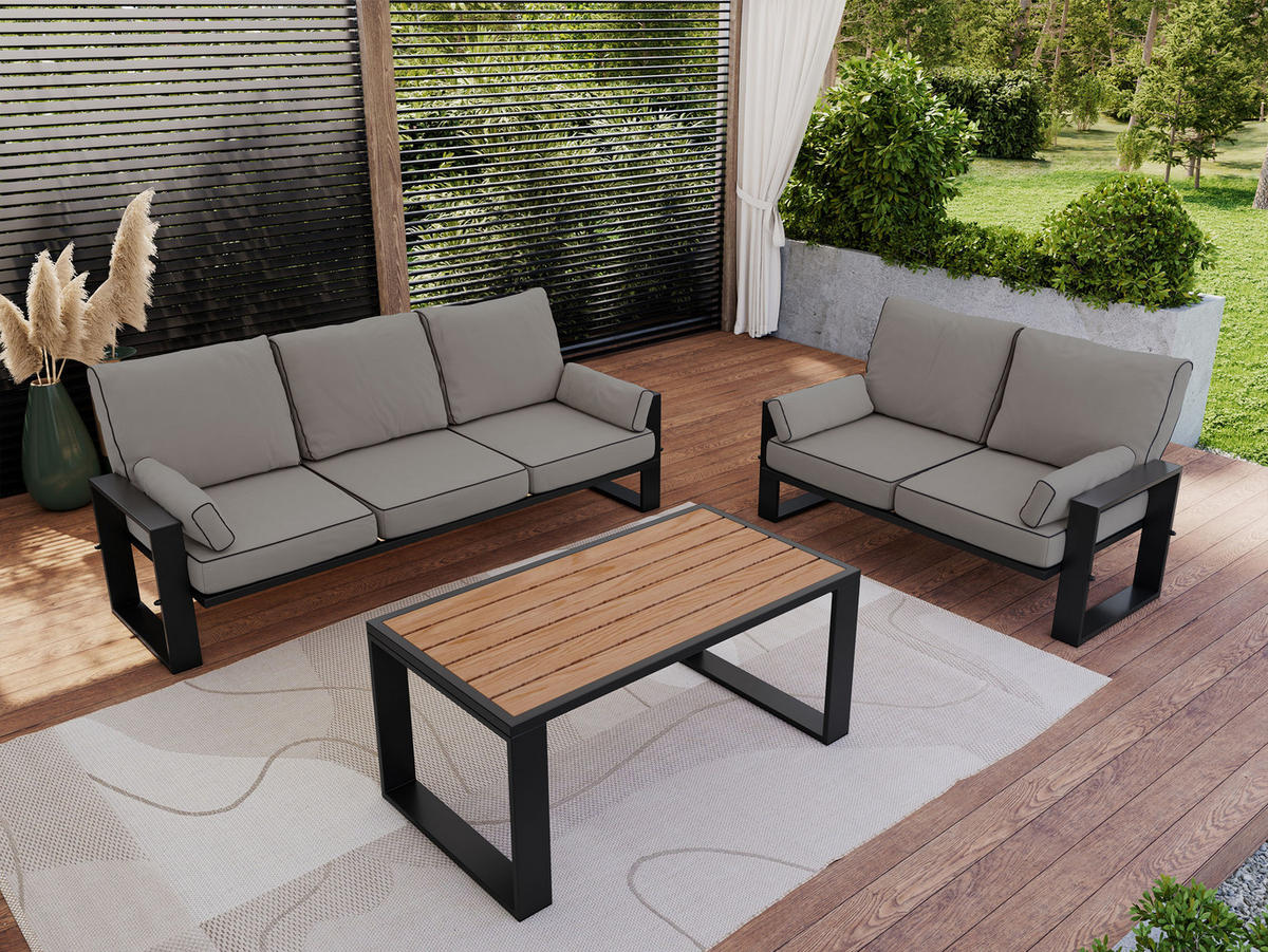 GARTENMÖBEL-SET ELBA:  1x Tisch, 2x Sofa - Grau - Grau, Textil - MKS