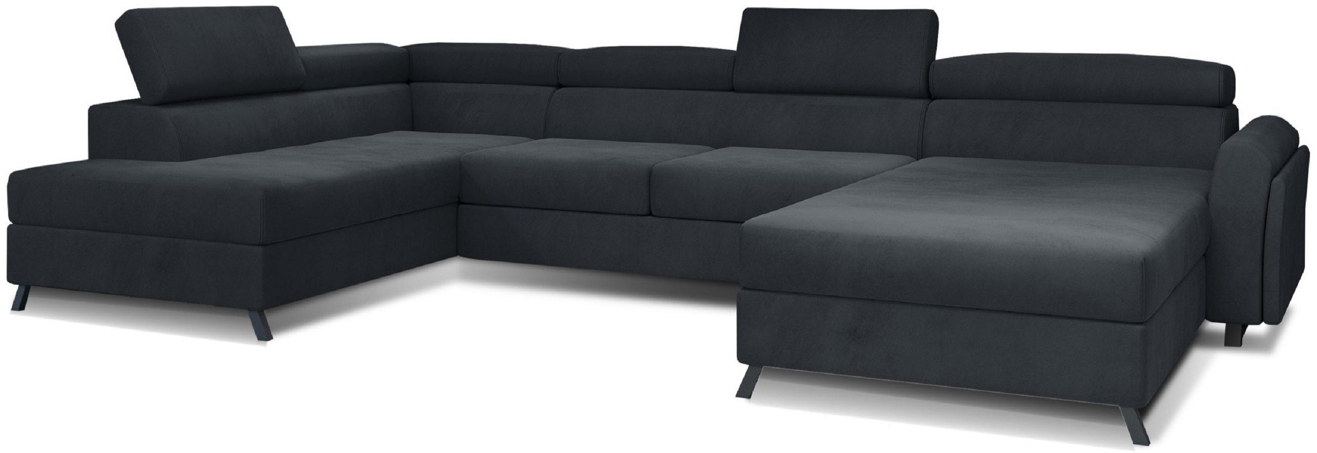 WOHNLANDSCHAFT mit Schlaffunktion und Bettkasten - Dunkelgrau/Schwarz, Textil/Metall (370/98/200cm) - Eltap