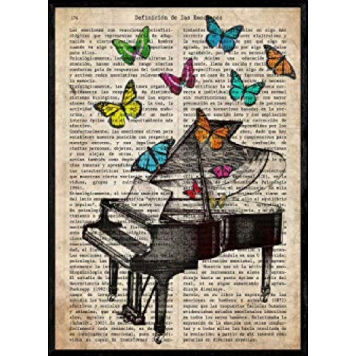 POSTER Klavier Mit Schmetterlingen. A4 Rahmenlos - Klar, Papier (29.7/5/21cm) - Nacnic