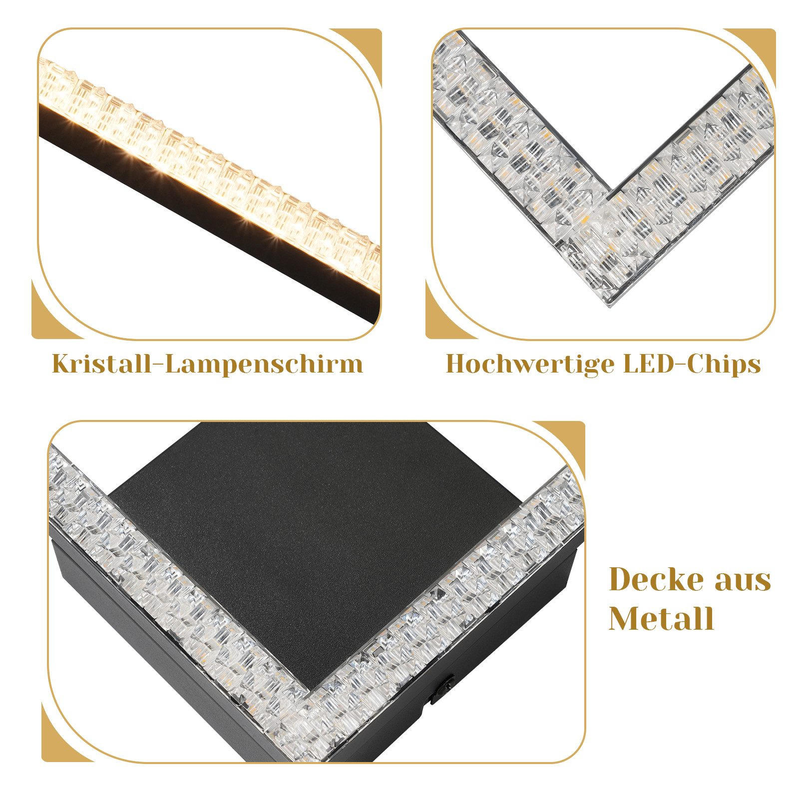 LED Kristall Deckenleuchte – Dimmbar Mit Fernbedienung, 36W, K9-Kristalle | Für Wohnzimmer, Schlafzimmer