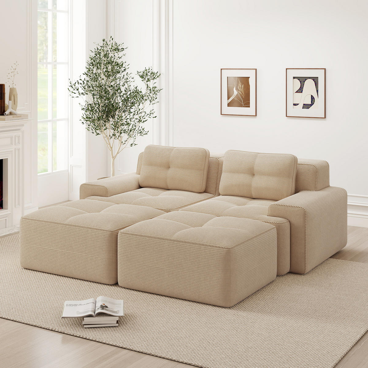 SOFA modular aus Cord Beige, montagefrei - Beige, Kunststoff (177/69/204cm) - Meubliv